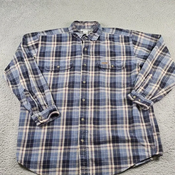 Carhartt Shirt Mens Large Blue Plaid Flannel Long Sleeve Button Up S175 NVY - Picture 2 of 11